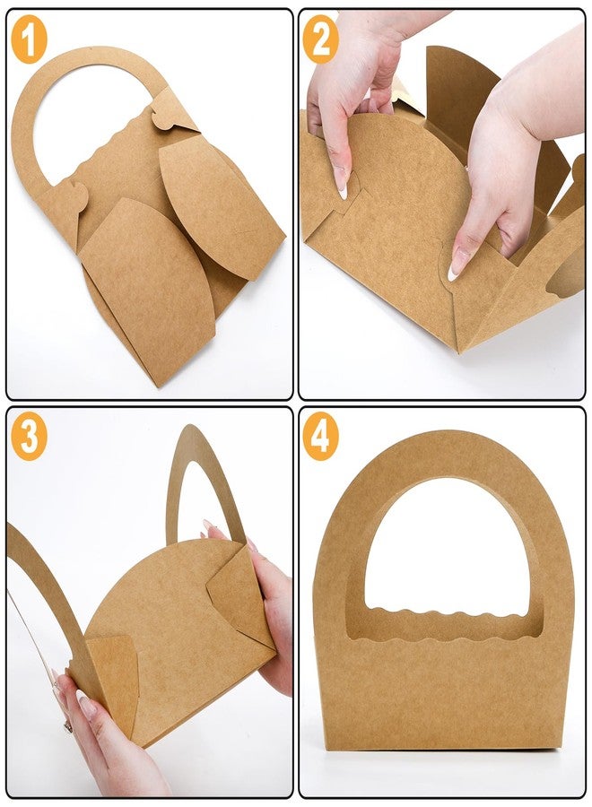 ELFULLY 50 Pack Paper Baskets for Gifts, 8.7" Kraft Basket with Handle Bulk, Empty Cookies Boxes for Desserts Snacks Donuts Pastries, Gifting Baskets for Party Wedding Anniversary Business DIY, Brown - Image 3